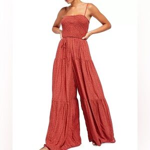 Free People Little of Your Love Jumpsuit in Red Combo; extra wide legs, small
